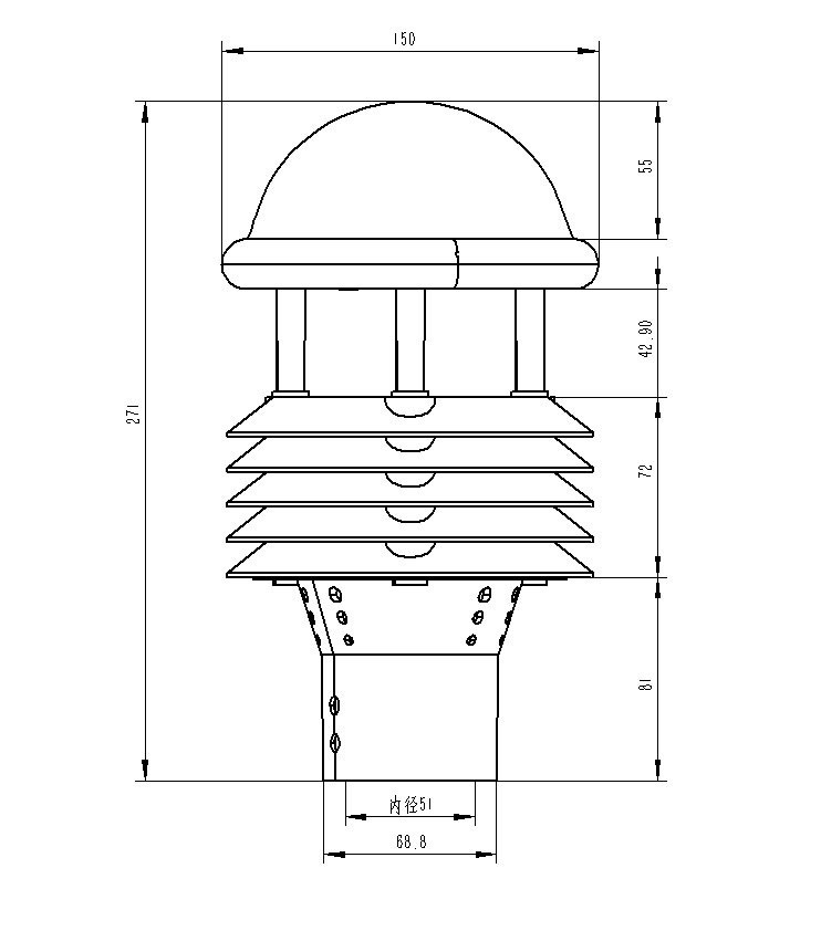 氣象六參數環(huán)境監(jiān)測儀產品尺寸圖